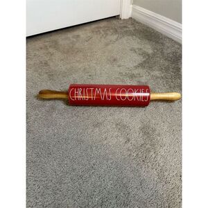 Rae Dunn Red Ceramic Rolling Pin Christmas Cookies Design